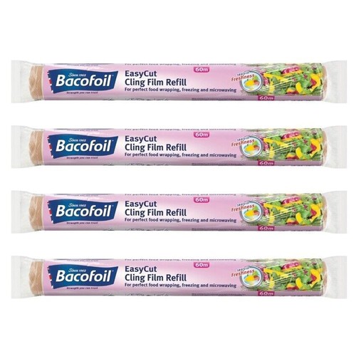 x4 Bacofoil EasyCut Cling Film Kitchen Dispenser Refill 35cm x 60m