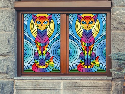 3D Color Cat 1841NAO Window Film Print Sticker Cling Stained Glass UV Block Fa