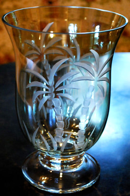 Lenox British Colonial GREEN LUSTER Hurricane Candle Vase ETCHED PALM TREES 9''