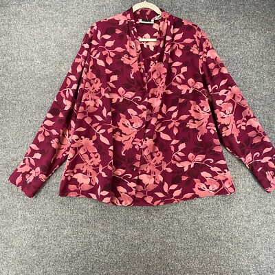 Maggie Barnes Blouse Top Womens 24W Pink Floral Button Up Ladies Boho Peasant