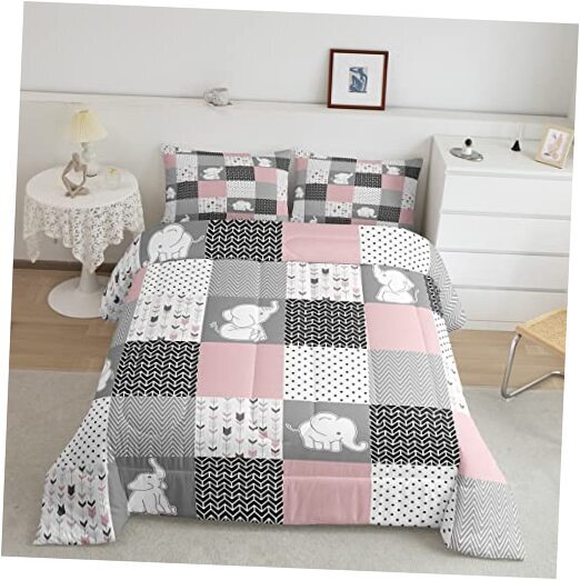 Cute Elephant Comforter Set for Teens Wavy Stripes Bedding Set Twin Elephant 04
