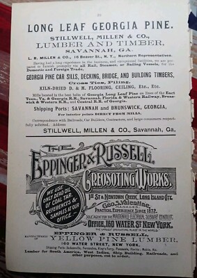 1892 Druckanzeige STILLWELL MILLEN & CO. Long Leaf Georgia Pine Lumber Savannah GA