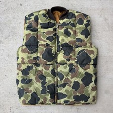 Mens Vintage 80s 90s Camo Puffer Vest Nylon Hunter Camouflage Medium M Green