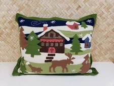 Christmas Winter Down Throw Pillow Decorative Wool Blend Woodland Cabin Rustic 