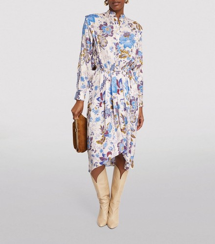 Isabel Marant Etoile Femmes Okleya Floral Manches Longues Imprimé Midi Robe S 34 - Photo 2 sur 21