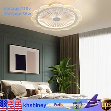 19.7" Flush Mount Modern Ceiling Fan Light Dimmable LED Chandelier Lamp +Remote