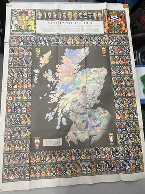 Vintage Bartholomews Clan Map Scotland of Old Scottish Heraldry Poster (Wear)