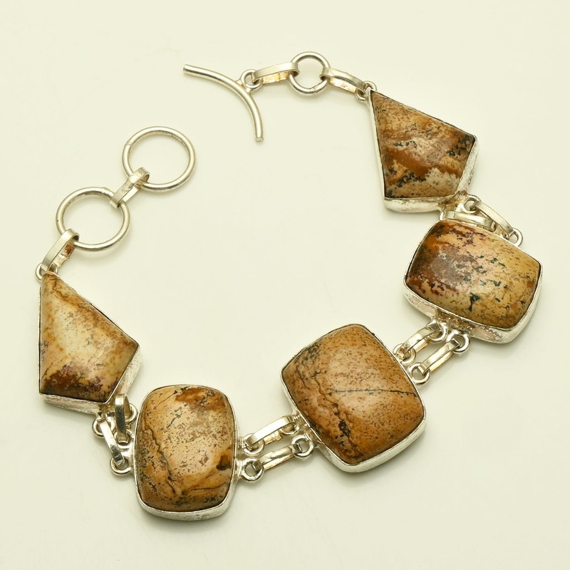 Picture Jasper Gemstone Handmade Bracelet Jewelry 25 Gms For Unisex AB 79707