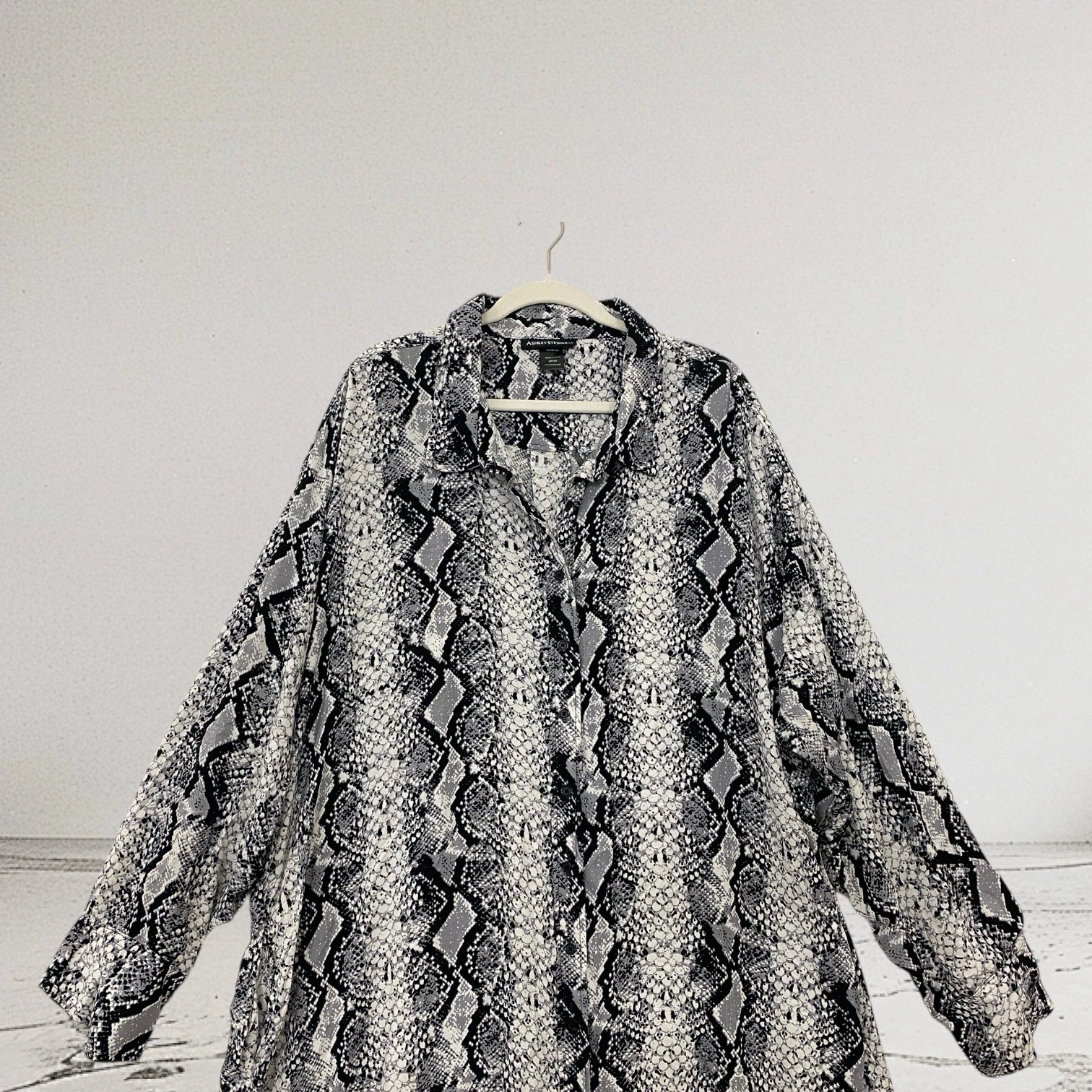 VETEMENTS Ashley Stewart Camicia Vestito Donna Taglia 26 28 Pelle di Serpente Stampa Bottoni Frontali Midi