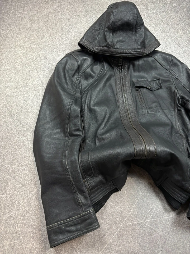 CRAZY AVANT GARDE TIPO RICK OWENS! CHAQUETA DE CUERO GENUINO CON CAPUCHA CARTI Foto 4 de 4