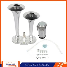 12v Car Truck Chrome Dual Trumpet Compact Train Air Horn Kit 135dB LOUD 12 volt