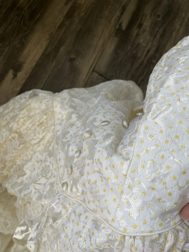 Vestido de formatura retrô verdadeiro vintage anos 80 flertes bolinhas renda namorada Kawaii P - Imagem 4 de 4