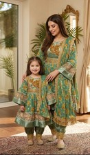 afghanisches kleid kinder neu grün gold afghani traditionell shalwar schimmer jasmin