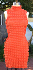 Orange Quilted Mini Bodycon Dress Mock Neck Lace‑Up Cutout Sides Stretchy Small