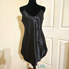 Vintage Honors Intimates Black Satin Slip Nightgown 90s Lingerie