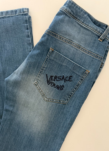 Vintage Young Versace Jeans Made in Italy Teenager XXL Blue Denim Logo