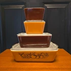 PYREX - 7 pc. Brown, Gold, Fruit OLD ORCHARD Refrigerator, Lid Set