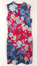 DAVID MEISTER Sz 8 Silk Chinese Inspired Red Floral Sheath Dress
