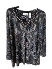Alfred Dunner Women's XL Gray Blue Jeweled Neckline Tunic Top Blouse