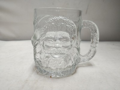Luminarc USA Clear Santa Face Holly Berry Cut Glass Christmas Mug