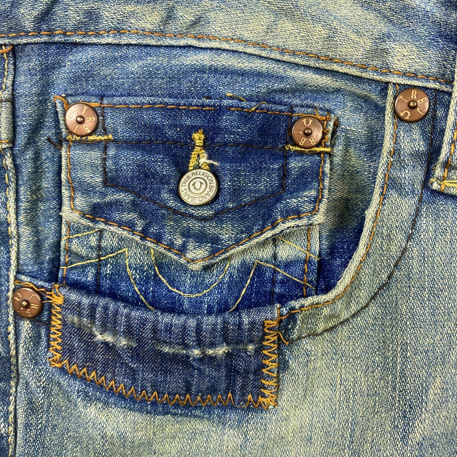 True Religion Jeans 38x34 fits 34x34 Joey Flare Mud Wash Patched Y2K Grunge image 8