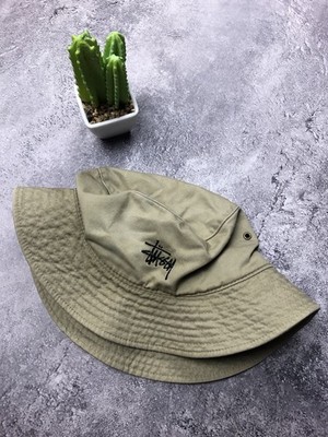 STUSSY Vintage 90s Panama Hat Blue Tag Streetwear Big Logo Beige Colour Mens Y2k
