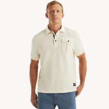 Nautica Jeans Co. Classic Fit Polo Shirt Men's L Almond Solid Button Closure