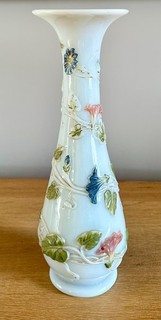 Beautiful Antique Baccarat Opaline Glass Bindweed Moulded Enamelled Vase c1895