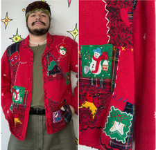 Vintage 80s 90s Ugly Christmas Cardigan Winter Tacky Holiday Sweater - Large