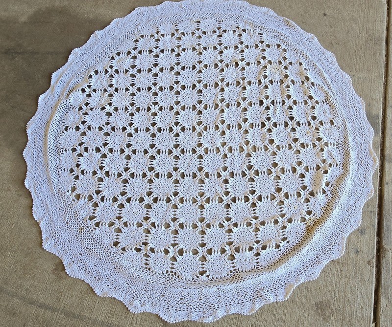 Vintage Handmade Large Round Crocheted Doily 49"  White Tablecloth Grandma Decor