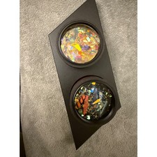 Handcrafted Dual Kaleidoscope Object Cells Inlaid Wood Stand Art Glass