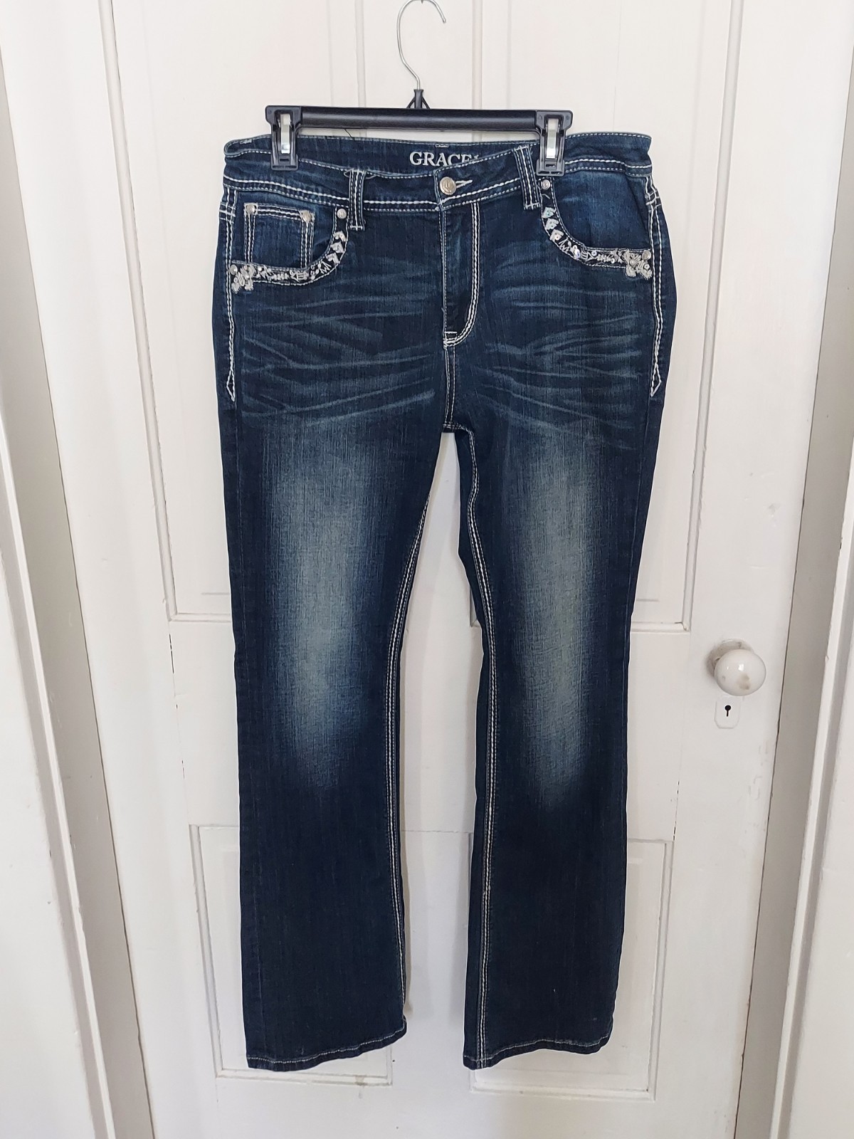 Grace La Women's Easy Fit Jeans, Size 32 , Embellished Bootcut Denim