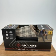 New NIB Mens Isotoner Memory Foam Slippers Mules Smoky Taupe Size M 8-9