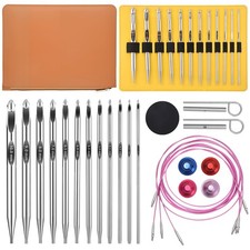 Tunisian Crochet Hooks Set with Cable, 6-Inch Aluminum Interchangeable Croche...