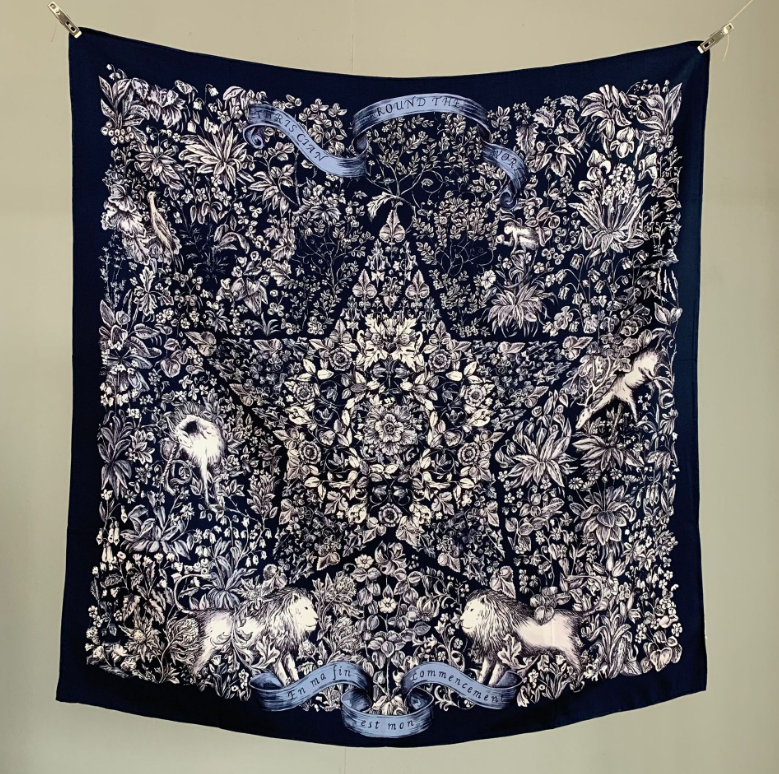 Pure 18 Momme Silk Wrap Scarf 90X90cm Shawl five-pointed star Print Double Face