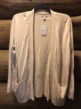 Cardigan Sweater Oatmeal Tan Beige Large Womens Croft  Barrow NWT Retail 40