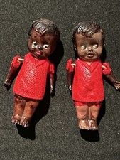 Vintage Pair Celluloid Black Americana Baby Dolls. Moveable Arms 2 1/2  