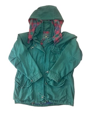 Vintage Express Green Hooded Utility Field Jacket Plaid Lined Detachable Hood M