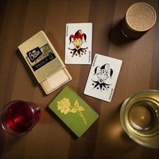 Vintage Crown Playing Cards Green Gold Rose Deck w/ Jokers  Original Box