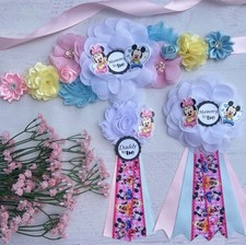 Minnie  Mickey Mouse Baby Shower Sash  Mommy  Daddy To Be Pin Set