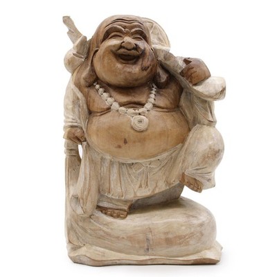 Buddha Figur Suarholz 30cm Weißgewaschen Holz mitbringen Handgeschnitzt Bali
