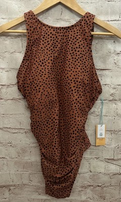 Kona Sol Womens Full High Coverage One Piece Swimsuit Brown Animal Print Size 14