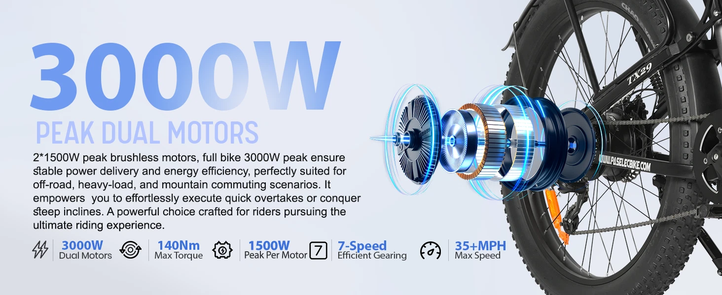 PASELEC GS9 27.5''Electric Bicycle 1000W Peak 16AH 28MPH Mountain E-Bike 8 Speed - 第 6/11 张图片