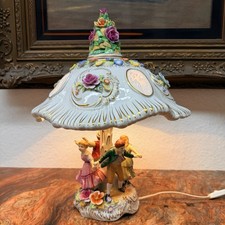 Schierholz Plauen Lithophanie Tischlampe Porzellan Kinder Blumen Golddekor