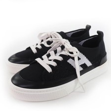 Pristine HERMES Low cut sneakers deep H logo leather black leather Women 36