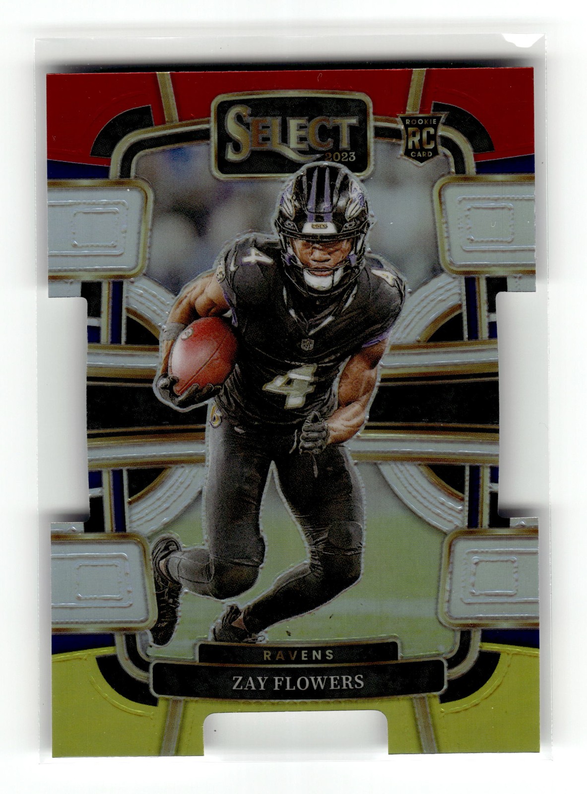 Zay Flowers 2023 Panini Select #8 Rookie Ravens Red Yellow Prizms Die Cuts RC