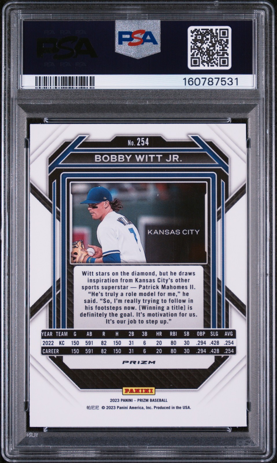 2023 PANINI PRIZM BLUE ICE #254 BOBBY WITT JR. PSA 9 view 2