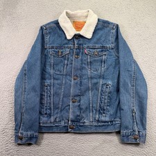 Levis Denim Trucker Jacket Kids Large Blue Type 3 Sherpa Lined Faux Fur Collar