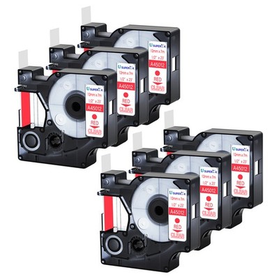 6x Replace for Dymo D1 A45012 Red/Clear Label Tape 1/2'' LabelManager 150 155