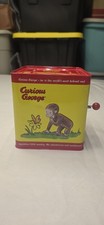 Curious George Tin Jack in the Box Toy Red Yellow Monkey Animated Fun